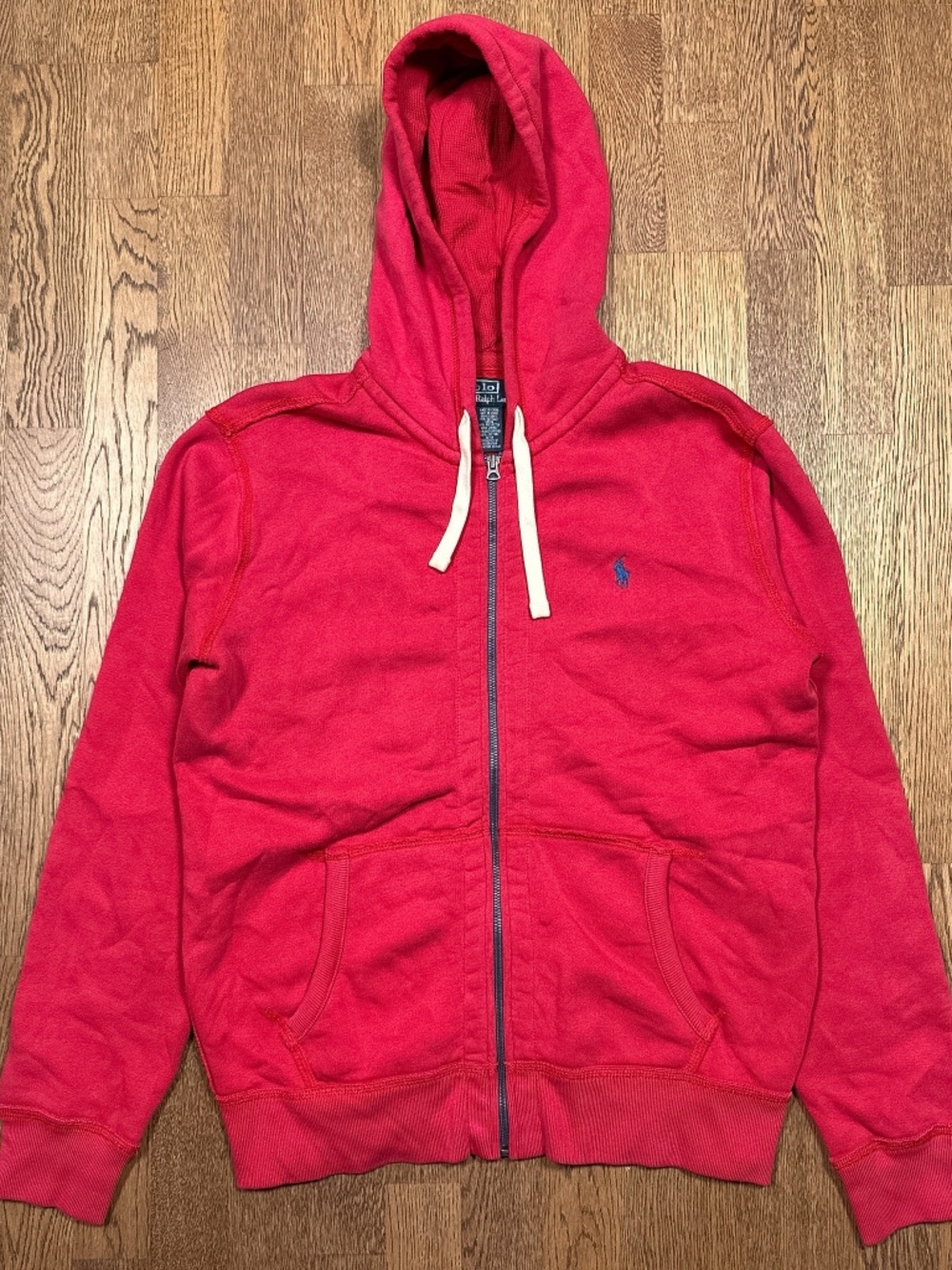 Polo Ralph Lauren Waffle Hood Raw Edge Red Full Zip Hoodie Mens Medium